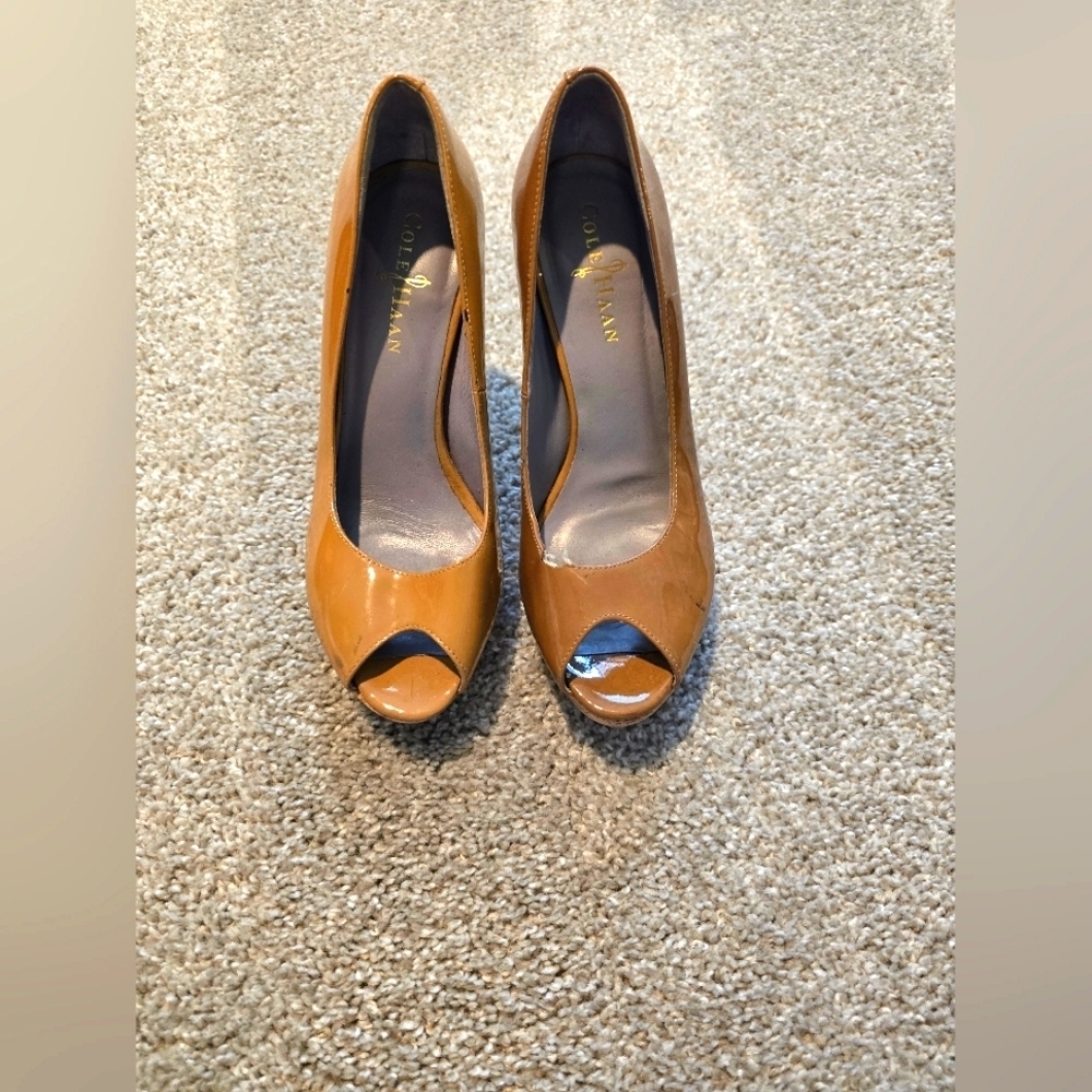 Cole Haan Women's Tan Peep Toe Heels